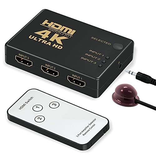 Image of MICROWARE 3-in 1-Out 3x1 HDMI Switch /Switcher with Remote & Power Adapter, 3D 1080P, Compatible with Bluray, PVR /Netflix /Roku /Kodi Box, PS4 /PS3