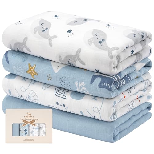Yoofoss Paquete de 4 Mantas Envolventes de Muselina para Bebé Bambú Algodón 120x120 cm Arrullo Swaddle Mantitas Baño de Envolver para Recién Nacido Niña Niño
