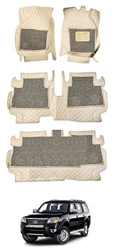 Image of Auto Hub Premium 7D car mat Endeavour (Model: 2018-Till Date)(7 Seater), Luxury Double-Stich 7d Car Floor Mat Complete Set, 100% Waterproof and Washable, Color : Beige