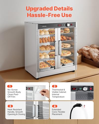 Image of VEVOR Electric Hot Box Food Warmer, 5-Tier Commercial Warming Cabinet with Water Tray, Double-Door and Adjustable Shelves, Stainless Steel Food Warmer Cabinet, for Restaurant, Kitchen, Pizza, Chicken