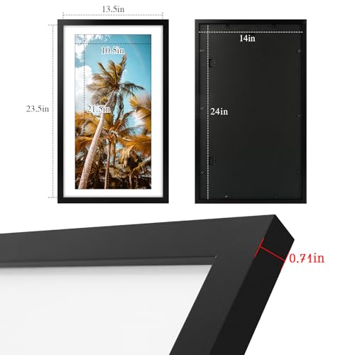 Image of Frametory, 14x24 Picture Frame With Mat for 11x22 Picture - High Definition Glass Wide Molding - Preinstalled Wall Mounting Hardware (Black, 2 Pack)