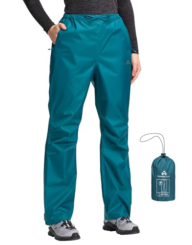 Pioneer Camp Damen Regenhose Wasserdicht (20000 mm) Atmungsaktiv & Verpackbar Outdoorhose für Wandern Radfahren & Bergsteigen(Green Blue;M)