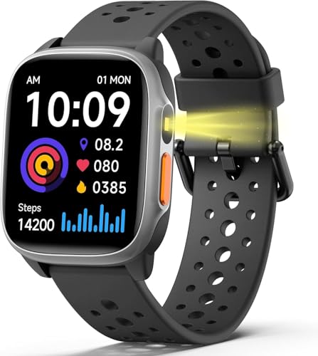 ZONEY Smart Watch for Kids Christmas Birthday Gift Watch with Flashlight IP68 Waterproof 1.5 Fitness Tracker 12 Games Pedometer Heart Rate Sleep Monitor with APP for Girls Boys Teens 5-16 Black