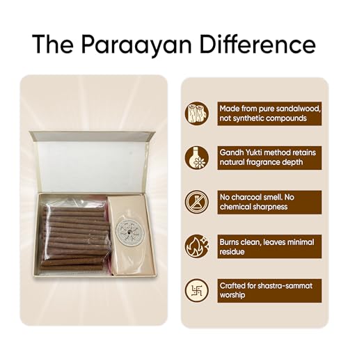 Image of Pure Sandalwood Dhoop Sticks I Bambooless & Charcoal-Free | 40 Long Sticks with Dharma Rath Chakra Dhoop Stand | Pure Natural Sandalwood Aroma for Pooja, Meditation & Havan