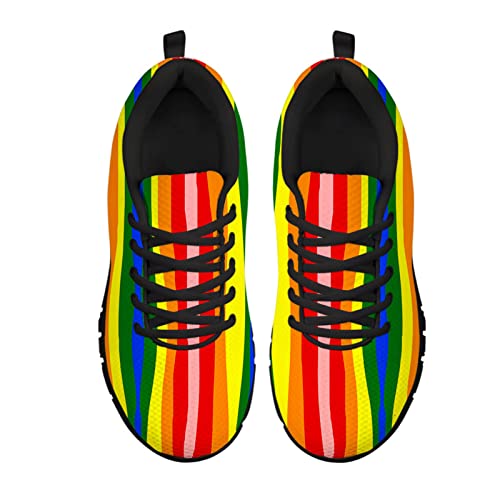 Belidome Bunte Regenbogen-Turnschuhe für Damen Herren Flache Sportschuhe Lauftrainer