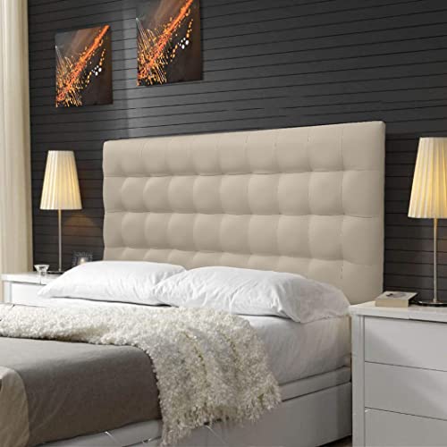 ONEK-DECCO Cabeceira acolchoada estofada em couro sintético. Medidas do Kansas. Cabeça de quarto: Cama de criança, juvenil e casal (140 x 70, bege)