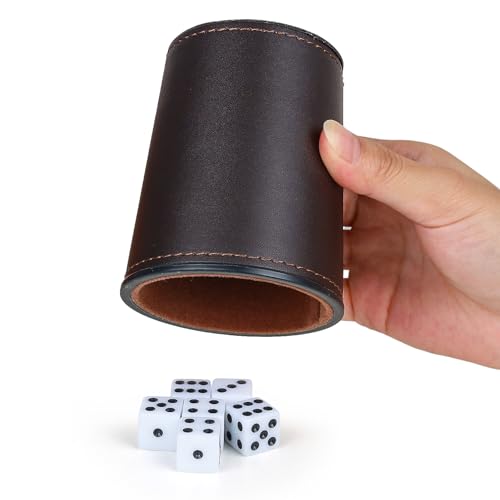 image for RERIVER Felt-Lined PU Leather Dice Cup Set, 6 Quiet Dice Shaker Cups w
