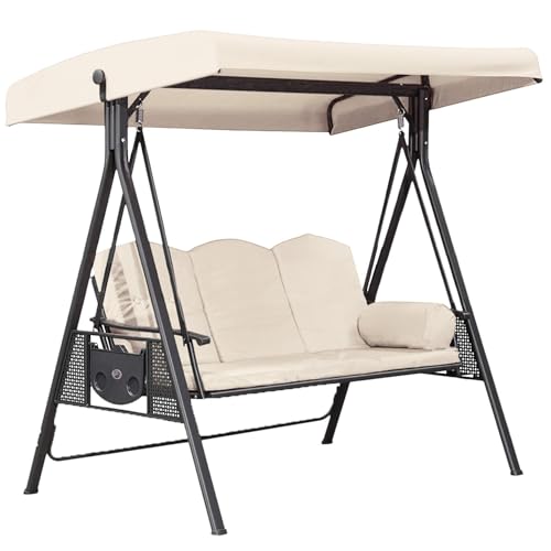 3 Seat Patio Swing Canopy Replacement 75 x 47, Heavy Duty Waterproof Outdoor Swing Cover with UV Protection for Porch Garden Backyard Bench Swing (Beige)