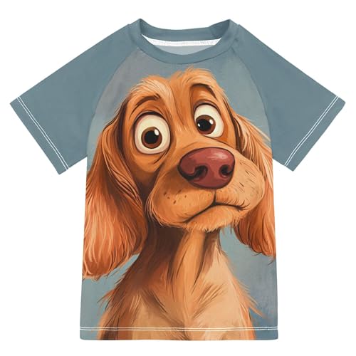 Cartoon Funny Spaniel Dogs Kids Bathing Suit UV Protection Baseball Shirts Swimwear Beach Tops 3T