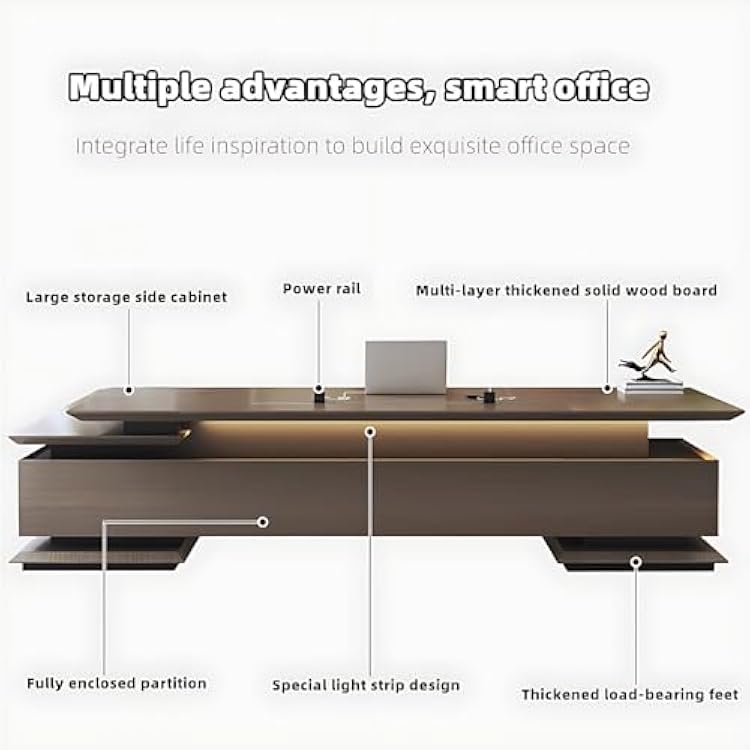 Executive Desk - Modern l Shaped Executive Desk with Drawers, Executive Office Desk with Light Strip, Office Desk l Shape with Multi-Function Cable Box, No Installation Required (94.5)