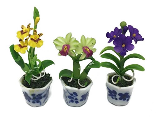 3pc Miniature Flower Clay Dollhouse Fairy Garden Mini Plant Trees Ceramic Paint Furniture