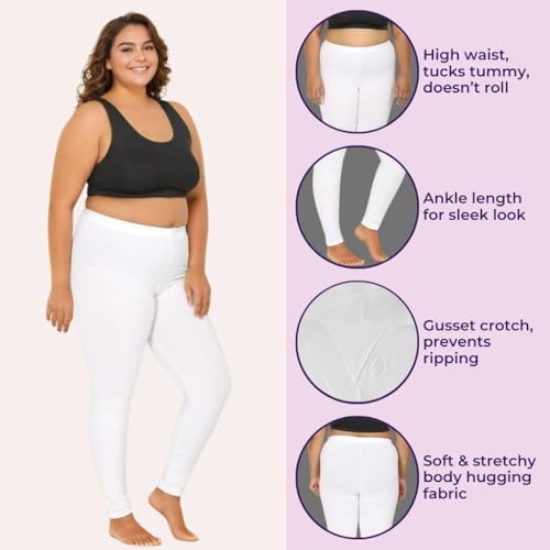 Image of Adira | Plus Size Leggings for Women | Plus Size Leggings for Women | High Waist | Ankle Length | Soft Cotton & Elastane Blend | Non-See-Through | Gusset Crotch Prevents Ripping