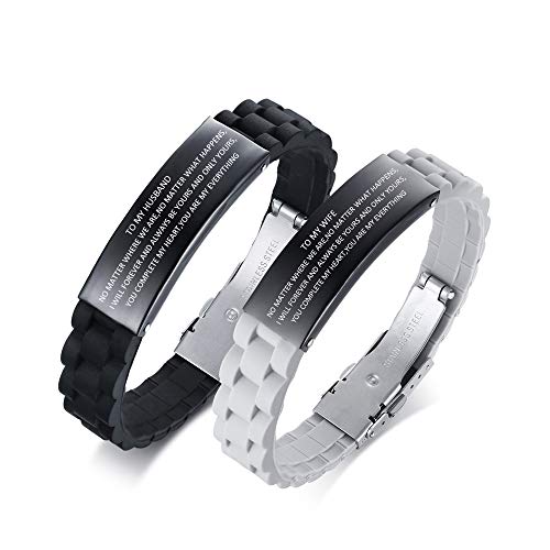 MPRAINBOW His & Hers Silicone Bracelets - Couples Bracelets for Husband Wife - Stainless Steel His & Hers Couples Bracelets - Love Quote Personalized Gifts for Lovers - Couple Matching Bracelets Set