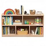 PTUWODS Wooden Storage Cabinet, 5-Section Montessori Bookshelf, Storage Organizer Book Shelf for Kids Rooms, Classroom, Playroom, Nursery, Preschool Book Shelves (44.5' W*11.4D*23.2' H)