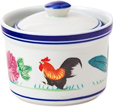123Arts Azucarero de cerámica Gallo dibujado a mano Condimento Pot Tarro de almacenamiento de alimentos con tapa