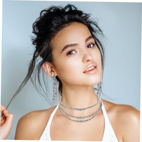 Pendientes y collar brillantes para mujer en conjunto de joyería de plata 4