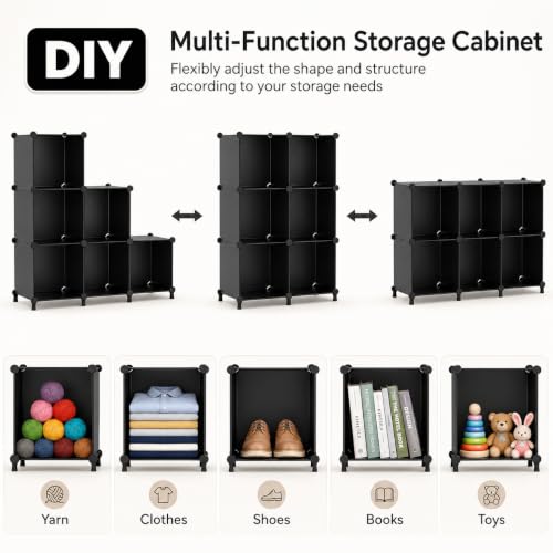 Image of KRISHYAM Modular Cube Storage Organizer, Black DIY Open Shelf Cabinet, Adjustable Multi-Purpose Storage Rack for Bedroom, Kids Room, Entryway & Home
