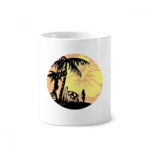 Tasse blanche en céramique cocotier pour stylo et brosse à dents bureau