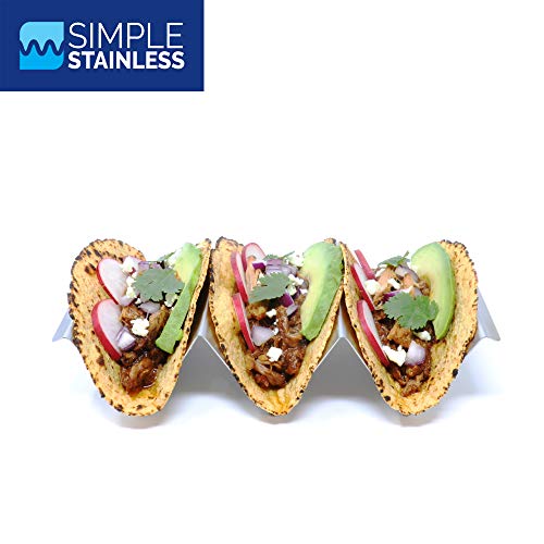 Simplestainless Taco Holder Stands With Handles - Set Of 4, Small Size - Holds 3 Tacos Or Tortillas Each - Compact Design That Stacks - High Quality Stainless Steel For Restaurant & Home Kitchens #TOP2