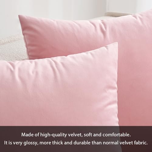 Image of MIULEE Pack of 2 Velvet Pillow Covers Decorative Square Pillowcase Soft Solid Cushion Case for Spring Sofa Bedroom Car 14x14 Inch Bright Pink