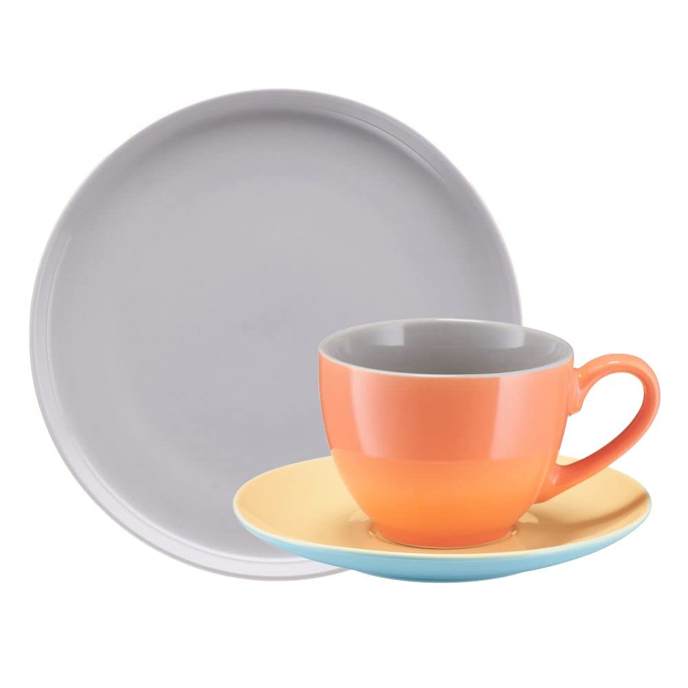 VILLA ITALIA Serwis kawowy porcelanowy na 6 osób Zestaw filiżanek Filiżanka, Talerz deserowy do kawy lub herbaty BORNEO orange-grey-yellow-blue PC303-K