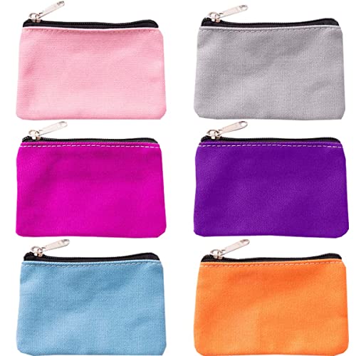 HappyDaily 6 Pack Canvas Zipper Bags Small Makeup Bags Lipstick Cosmatic Organizer Storage Pouch Carrying Purse (Pink/Hotpink/Sky Blue/Purple/Orange/Grey, (3.1