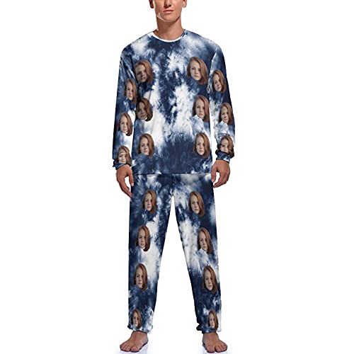 Artsadd Custom Face on Men's Long Sleeve Pajama Set Personalized Men's Sleepwear Lounge Set with photo