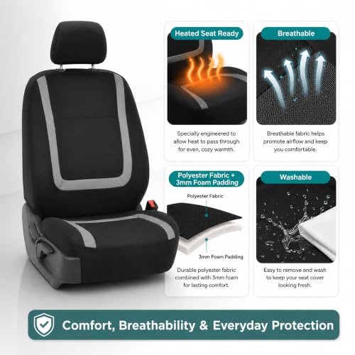 Image of FH Group Car Seat Covers Front Set in Cloth for Low Back Car Seats with Removable Headrest, Universal Fit, Automotive Washable for SUV, Sedan, Van Gray