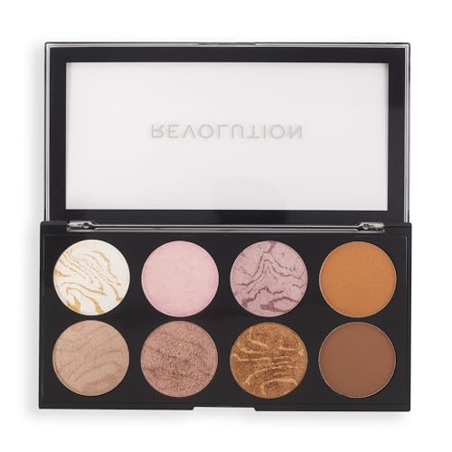 Revolution Beauty London, Ultra Blush Palette, 8 Pigmented Shimmer & Matte Makeup Shades, Blendable Powder Blush Formula, Vegan & Cruelty-Free, Golden Sugar