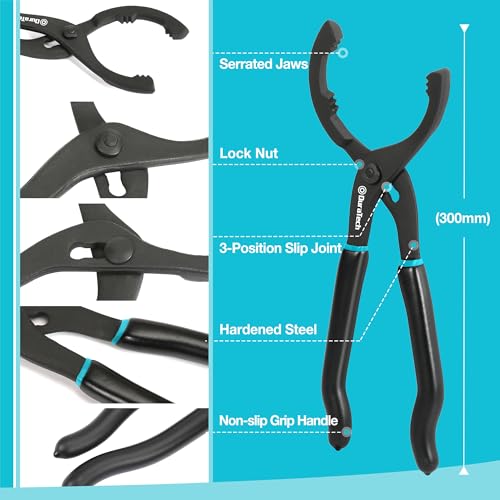 DURATECH 12” verstelbare oliefiltertang, 2-delige universele verstelbare oliefiltersleutelset, 3-klauw 2 weg verwijderingsgereedschap, 63mm-103mm capaciteit - Afbeelding 3