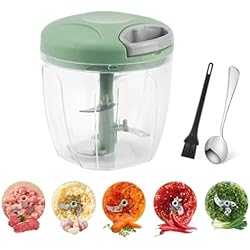 Picador De Queso Manual Picadora manual de 900 ml, cortador de cebolla manual, mini picadora manual, 4 cuchillas de acero inoxidable, batidora manual, para cebolla, ajo, carne, verduras, frutas (verde)