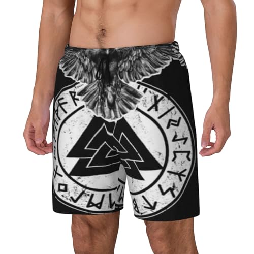 Odin Viking Norse Mythology Black Raven Crow Men's Swim Trunks with Compression Lining Shorts Beach Pants2