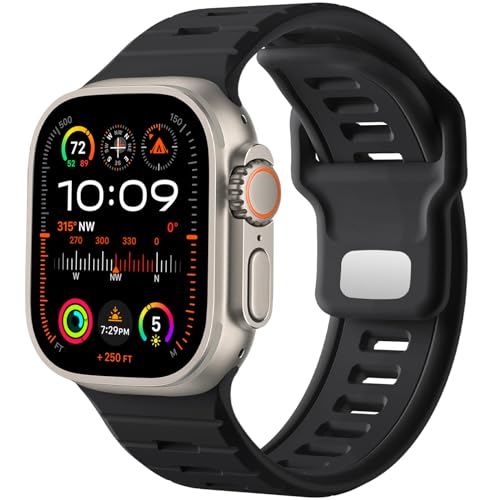 CeMiKa Compatible con Correas Apple Watch Ultra 3/Ultra 2/Ultra 49mm 44mm 46mm 45mm 42mm Hombres, 26mm Band de Sport Repuesto Ajustable de Silicona para iWatch Series 11 10 9 8 7 SE 6 5 4 3 2 1, Negro