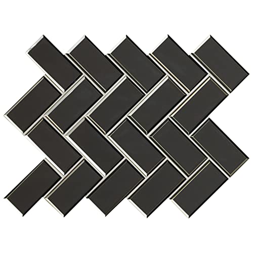 MSI Metallic Gray Bevel Herringbone Glass Tile for Kitchen Backsplash, Wall Tile for Bathroom, Accent Wall Tile, and Shower Wall Tile 13.86 in. x 11.08 in. Mesh-Mounted Mosaic Tile (10.6 sq. ft./case) by MSI - Image 2
