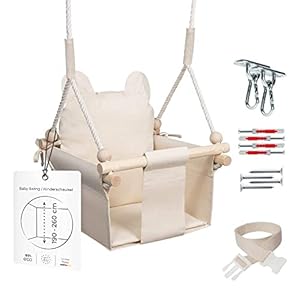 MAMOI® Babyschaukel, Baby schaukel Indoor, Kinderschaukel aus Holz, Holzschaukel für Kinder, Schaukeln für türrahmen, Swing, Kleinkinderschaukel ab 1 Jahr für Kinderzimmer Beige