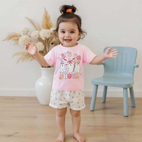 Kids Girls Halloween T-Shirt Casual Ghost Letter Print Round Neck Short Sleeve Tops for Toddler Baby Summer Clothes4