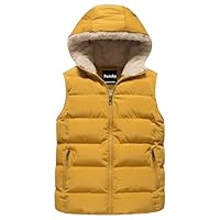 Pursky Little Boys Lightweight Waterproof Puffer Vest Kids Hooded Sleeveless Jacket Girls Outerwear Gilet Yellow 4/5