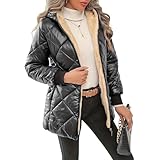 Genérico Cazadora Mujer Invierno con Capucha, Moda Mujer Invierno Color Liso con Bolsillo Trabajo - Cazadoras De Cremallera Moda, Winter Jacket Women Exquisito Negro S