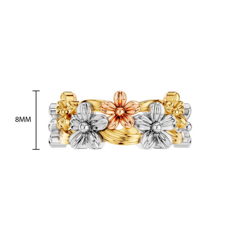 Image of KISNA 9KT / 14KT / 18KT Eternal Bloom Tri Tone Yellow Gold Band For Women | S14