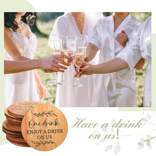 Image of Marsui 100 Pcs Wooden Drink Tokens Bulk for Wedding Personalised Drink Tickets Poker Chips for Guest Wedding Favours Beverage Birthday Parties Bar Table Decoration Supplies (Botanical Leaf Pattern)