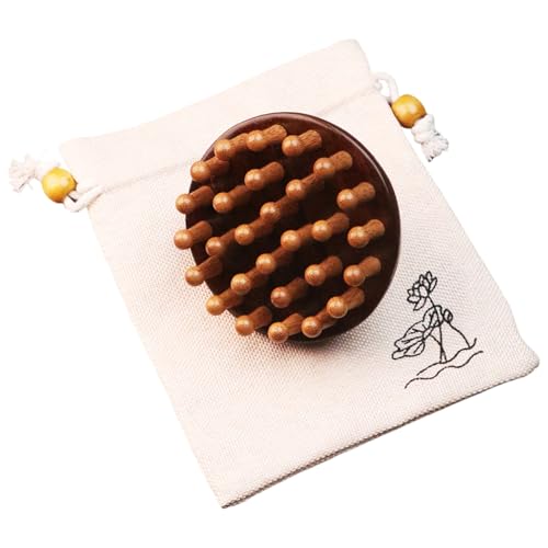 Peine de madera de sándalo, cepillo de masaje de madera de 10 x 14 cm, cuero cabelludo natural, herramienta portátil de aseo del cabello, peine de masaje de cuerpo y cabeza de material natural para