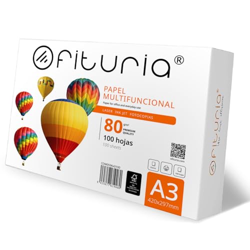 Blätter A3, Universalpapier für Drucker und Kopierer, Weißes A3-Papier für Arbeitsumgebungen und den Hausgebrauch, Blätter DIN A3 80g/m², Paket mit Blättern - Ofituria (100 Blatt)
