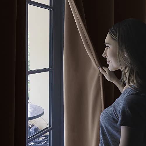 Image of NICETOWN 100% Blackout Panels for Nursery, Super Soft, Heavy Duty and Thick Window Treatment Curtains 63 Inches Long with Same Color Lined for Basement (1 Pair, Tan, 42 inch Wide Each Panel)