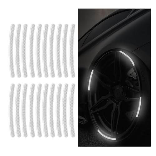 20PCS Car Wheel Stripe Reflective Stickers - Night Safety Warning Anti-Scratch Rim Decoration for Motorcycles, Bicycles (White)
