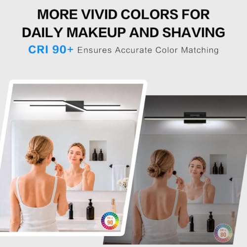 Image of SOLFART Bathroom Vanity Light Dimmable Modern Matte Black Bathroom Light Fixtures Over Mirror 48 Inch LED Lights