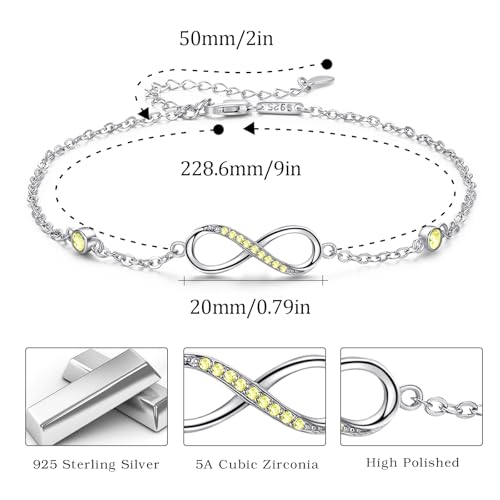 Image of MEDWISE Womens Infinity Anklet Bracelet 925 Sterling Silver Endless Love Symbol Ankle Bracelet Adjustable Plus Size Large Bracelet Gifts for her Mother's Day Gifts
