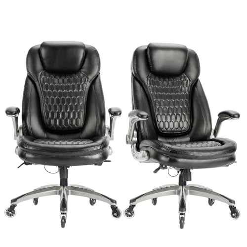 Executive Office Chair-Ergonomic Computer Desk Chair, High Back Leather Chair Swivel Home Office Chair with Upgraded Casters-Black, Set of 2