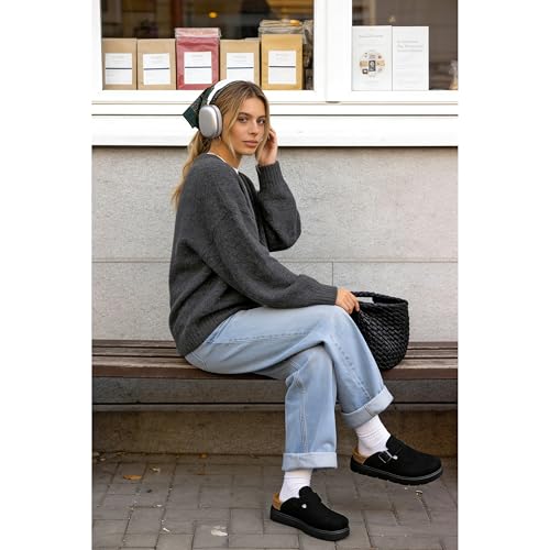 Black Suede Platform Clogs Women Slip-On Cork Footbed Mules Potato Shoes by Gengzai - Used condition - Image 6