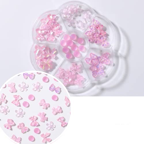 DUOLEIMI ネイルパーツ 花 立体 ネイルデコパーツ パール ビーズ 大きめ 蝶結び 熊 ハート ローズ ネイルアート 3D アクセサリーパーツ レジンパーツ (ピンク)