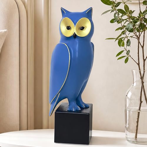 Estatua de Búho de Resina Azul Real 15.7 Pulgadas